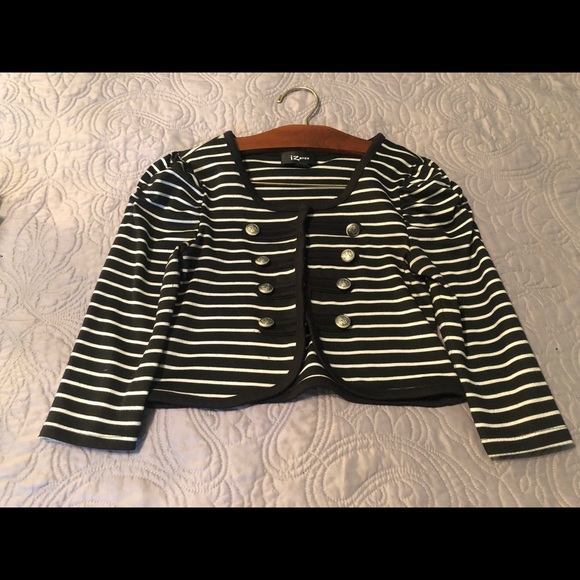 Iz Byer Black & White Stripped Shrug ruffled - Picture 1 of 3